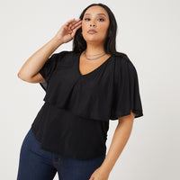 Curve Layered Ruffle Top Plus Size Tops Black 1XL -2020AVE