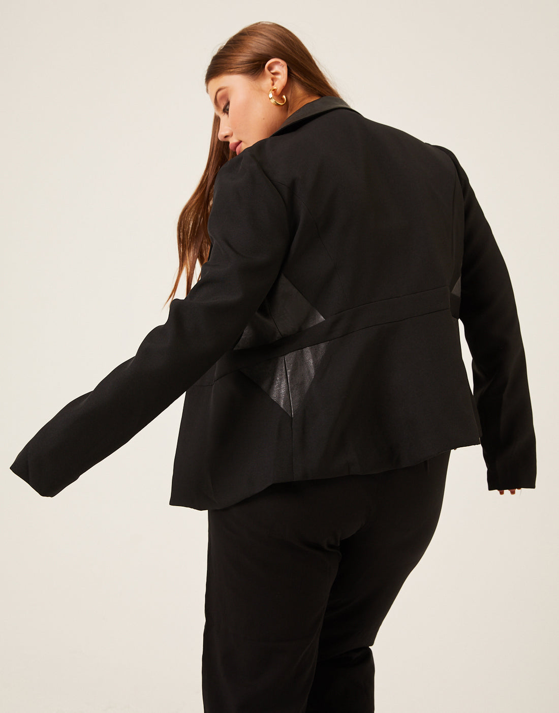 Curve Faux Leather Trim Blazer Plus Size Outerwear -2020AVE