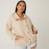 Curve Faux Suede Lightweight Jacket Plus Size Outerwear -2020AVE