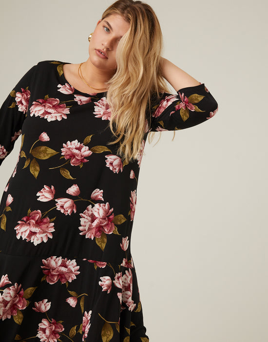 Ladies Plus Size 3/4 Sleeve Shirred Dress main image 0