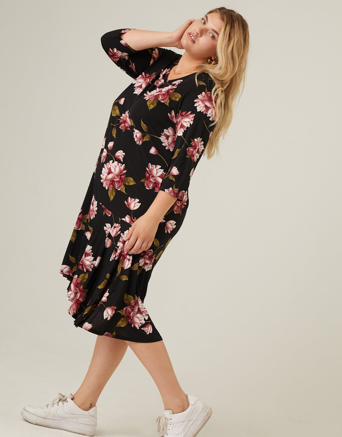 Blush 3/4 Sleeve Textured Knit Dress - Plus