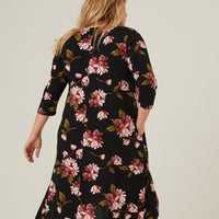 Curve Floral 3/4 Sleeve Dress Plus Size Dresses -2020AVE