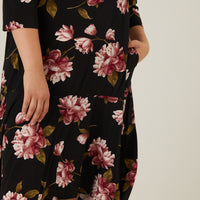 Curve Floral 3/4 Sleeve Dress Plus Size Dresses -2020AVE