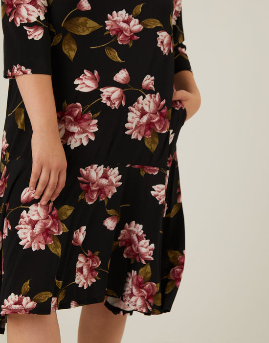 Olive 3/4 Sleeve V-Neck Flounced Dress - Plus main image 1