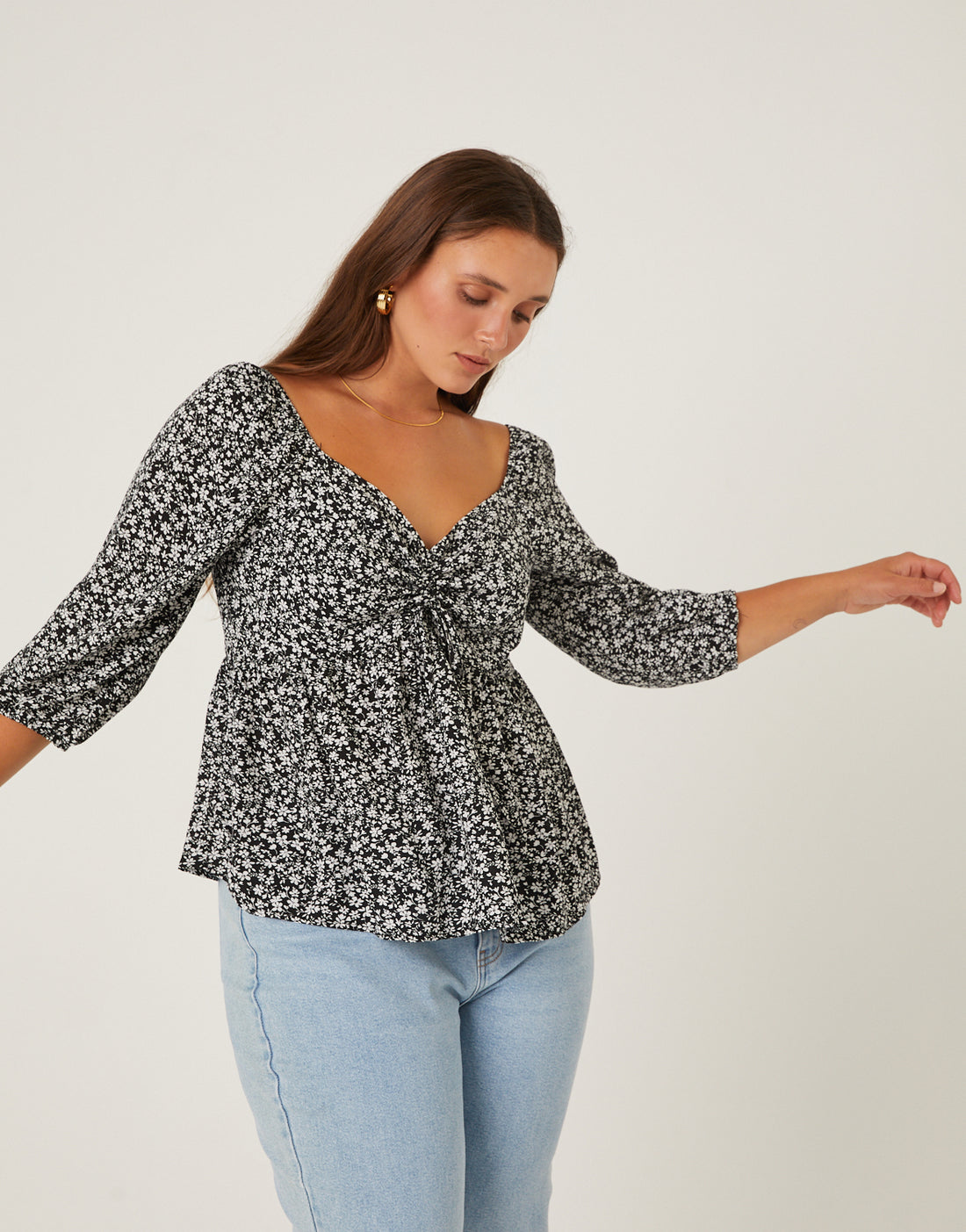 Plus Size Floral 3/4 Sleeve Top – 2020AVE
