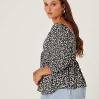 Curve Floral 3/4 Sleeve Top Plus Size Tops -2020AVE
