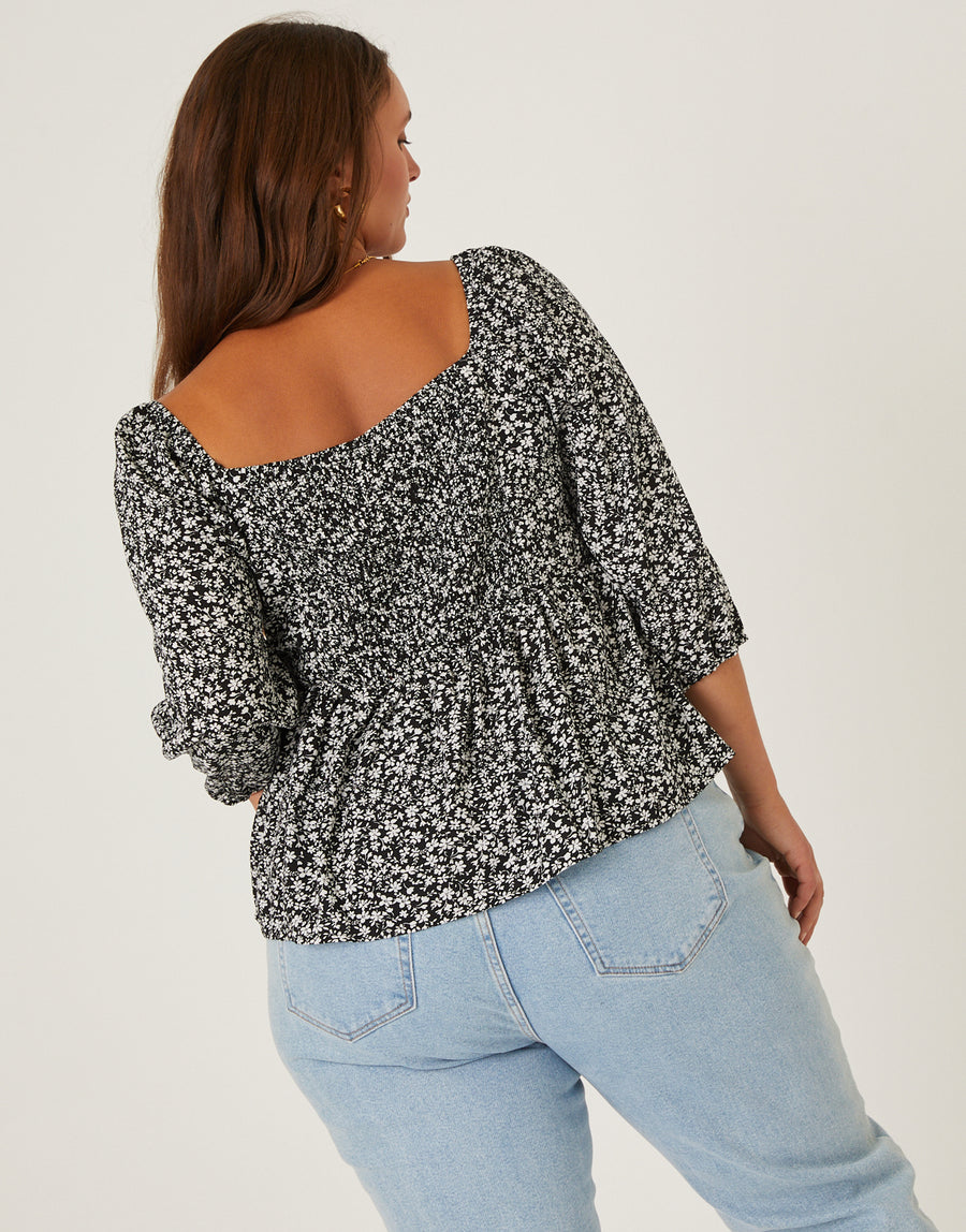 Curve Floral 3/4 Sleeve Top Plus Size Tops -2020AVE