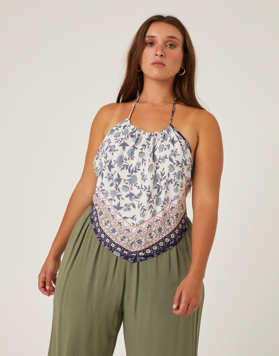 Curve Floral Backless Bandana Top Plus Size Tops -2020AVE