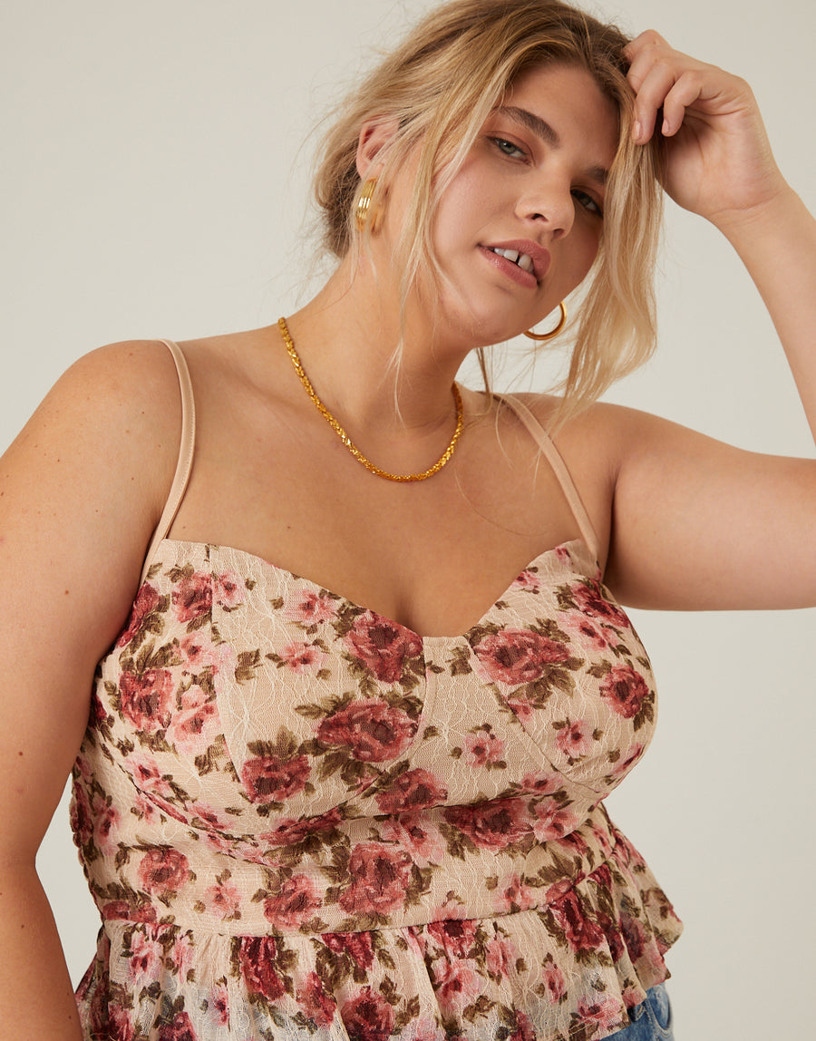 Curve Floral Bustier Cropped Tank Plus Size Tops -2020AVE