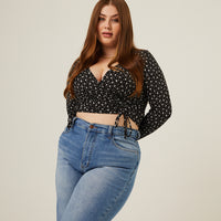 Curve Floral Double Ruching Top Plus Size Tops Black 1XL -2020AVE