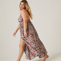 Curve Floral Double Slit Maxi Dress Plus Size Dresses -2020AVE