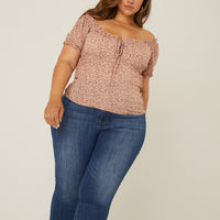 Curve Floral Gathered Blouse Plus Size Tops -2020AVE