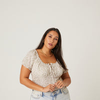 Curve Floral Gathered Blouse Plus Size Tops -2020AVE