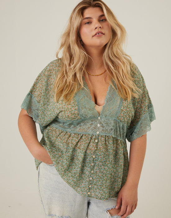 Plus Size Floral Lace Trim Set