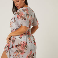 Curve Floral Mesh Kimono Plus Size Outerwear -2020AVE