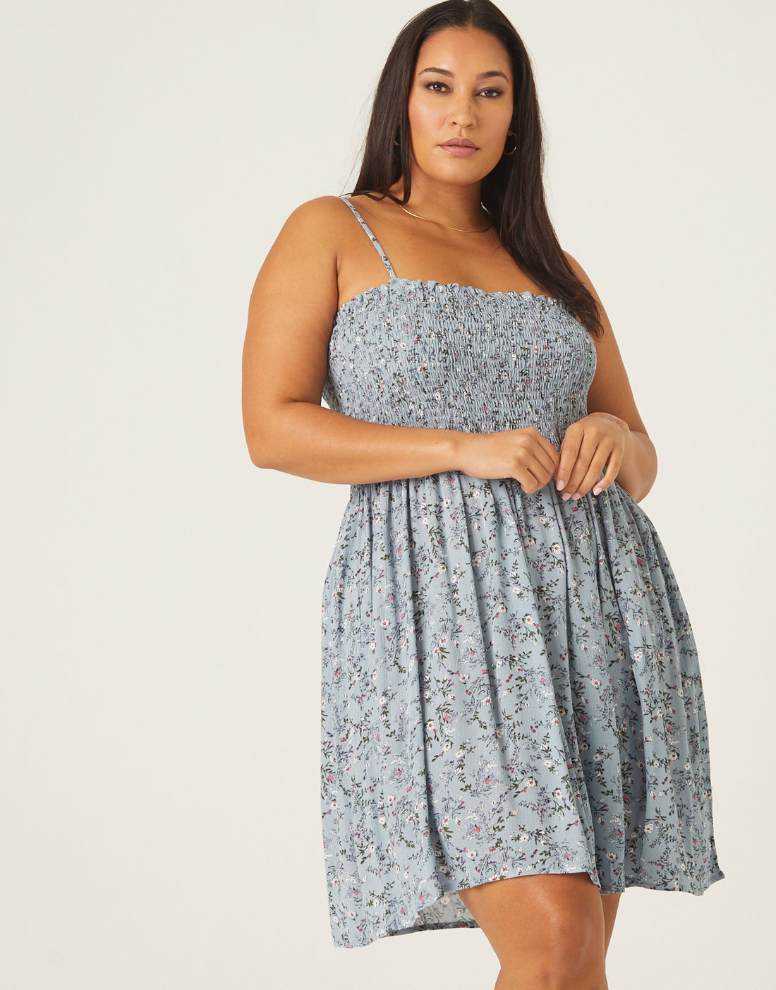 Curve Floral Mini Sundress Plus Size Dresses Blue 1XL -2020AVE