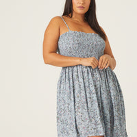 Curve Floral Mini Sundress Plus Size Dresses Blue 1XL -2020AVE