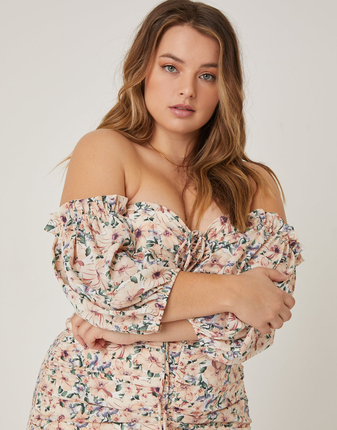 Plus Size Floral Off The Shoulder Dress1