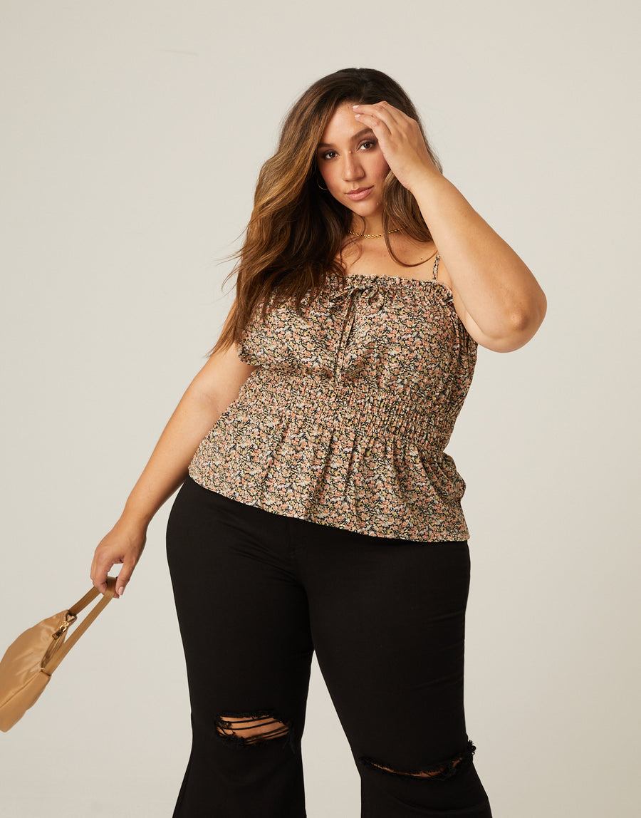 Curve Floral Smocked Tank Plus Size Tops -2020AVE