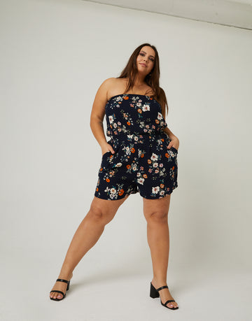 Curve Floral Strapless Romper Plus Size Rompers + Jumpsuits -2020AVE