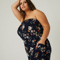 Curve Floral Strapless Romper Plus Size Rompers + Jumpsuits -2020AVE