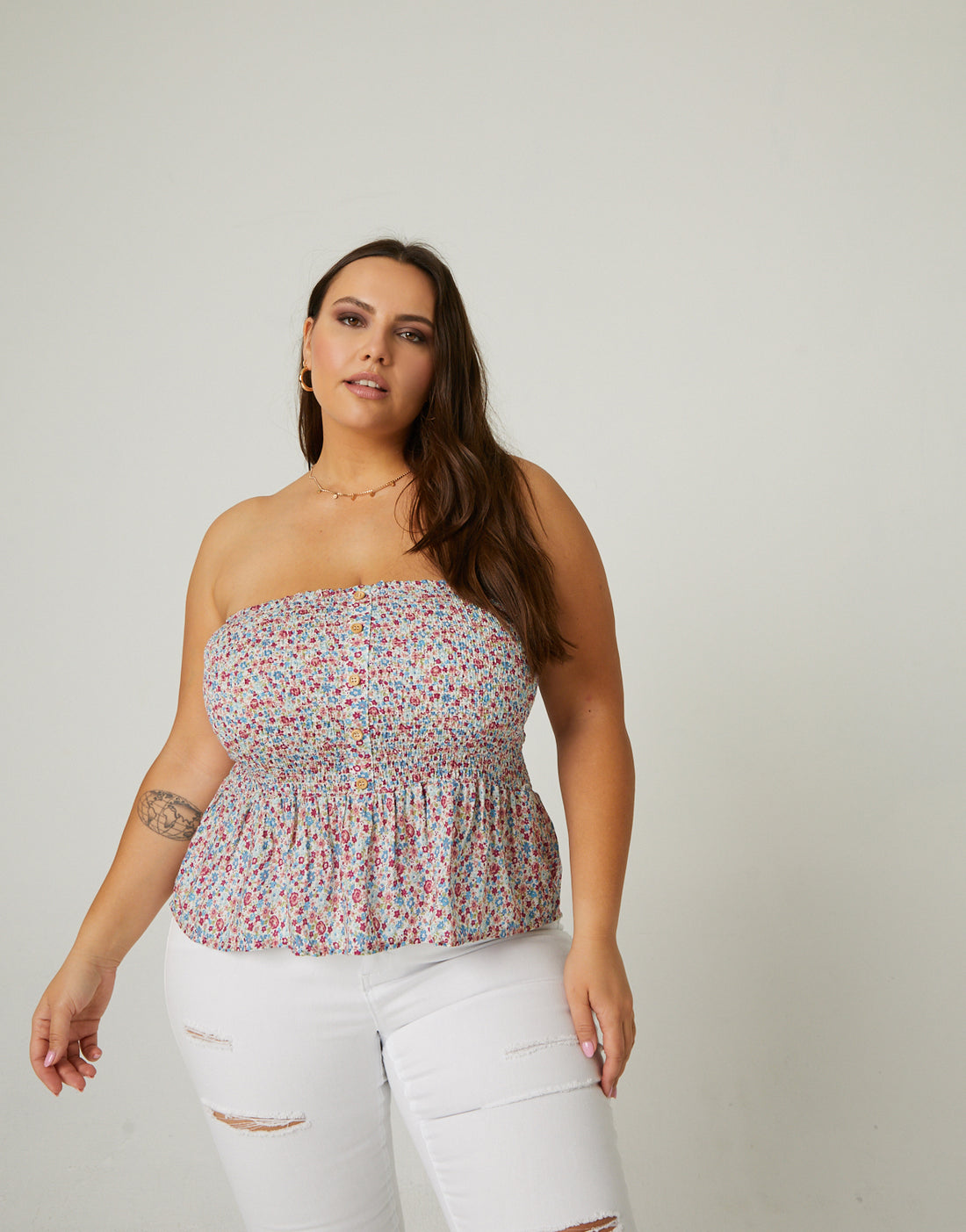 Curve Floral Strapless Top Plus Size Tops -2020AVE