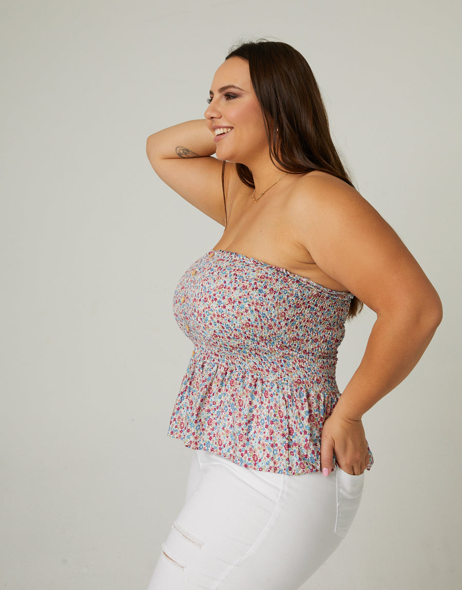Curve Floral Strapless Top Plus Size Tops -2020AVE