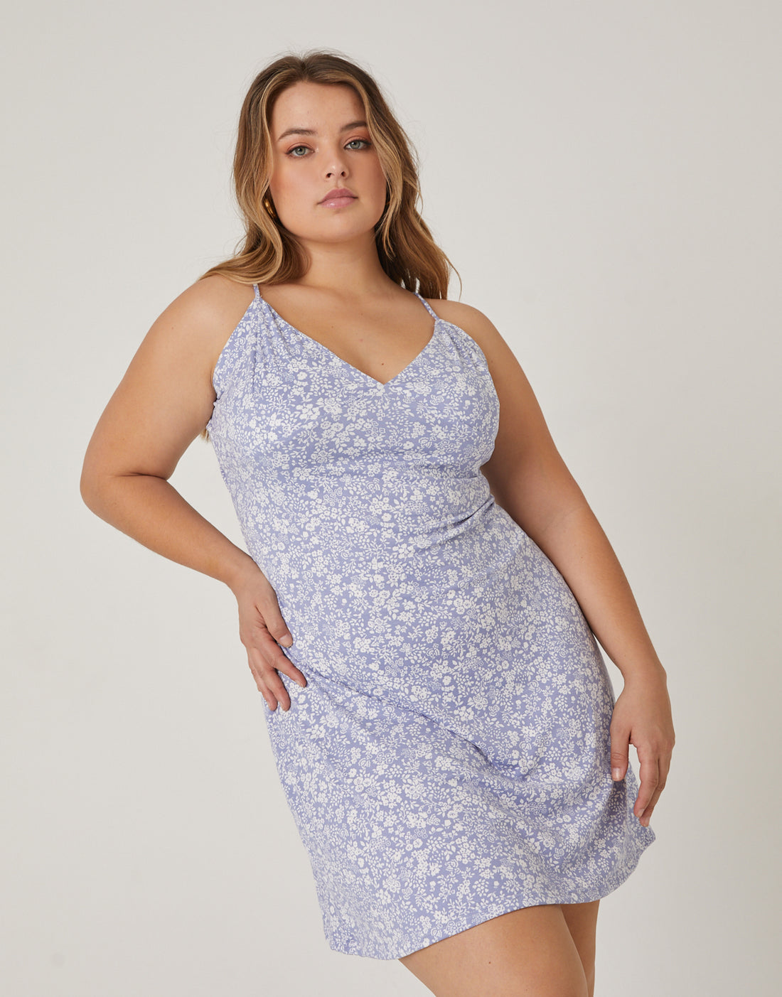 Curve Floral Stretch Mini Dress Plus Size Dresses Blue 1XL -2020AVE