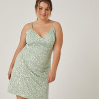 Curve Floral Stretch Mini Dress Plus Size Dresses Green 1XL -2020AVE