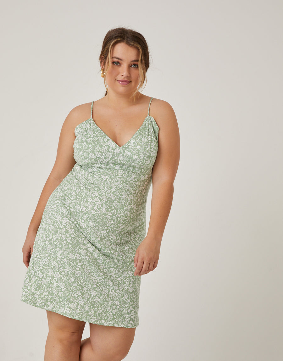 Curve Floral Stretch Mini Dress Plus Size Dresses Green 1XL -2020AVE