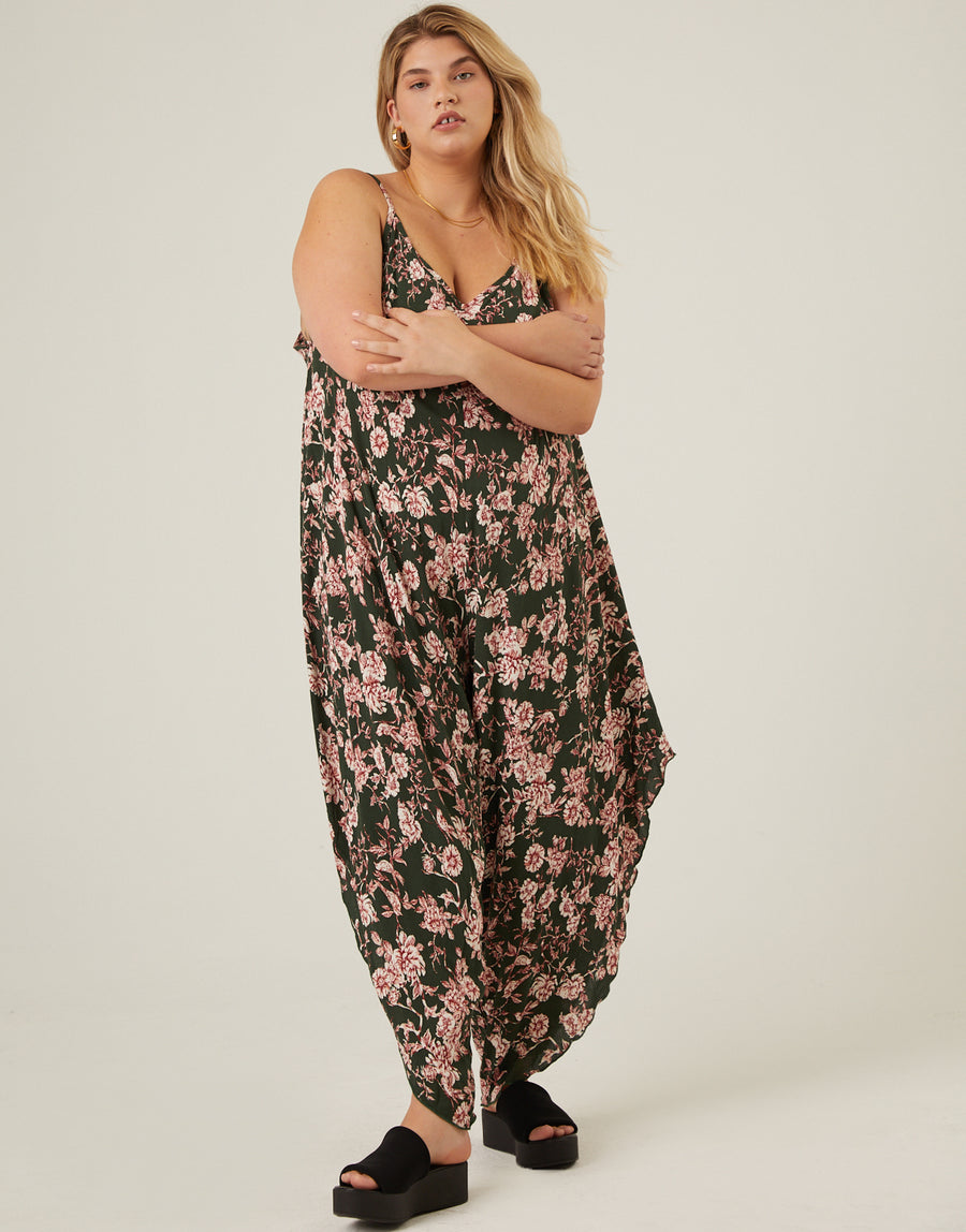 Plus Size Floral Wide Leg Flowy Jumpsuit - Main Image