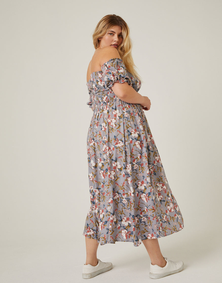 Curve Flowy Floral Midi Dress Plus Size Dresses -2020AVE