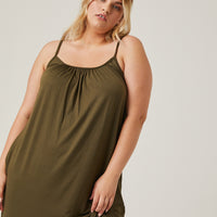 Curve Flowy Knit Tank Dress Plus Size Dresses Olive 1XL -2020AVE