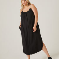 Curve Flowy Knit Tank Dress Plus Size Dresses Black 1XL -2020AVE
