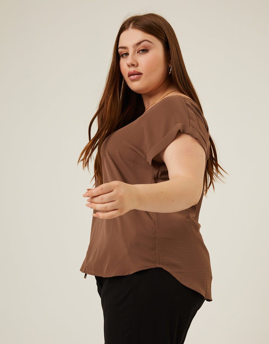 Curve Flowy Woven Tee Brown 1XL -2020AVE
