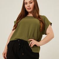 Curve Flowy Woven Tee Olive 1XL -2020AVE