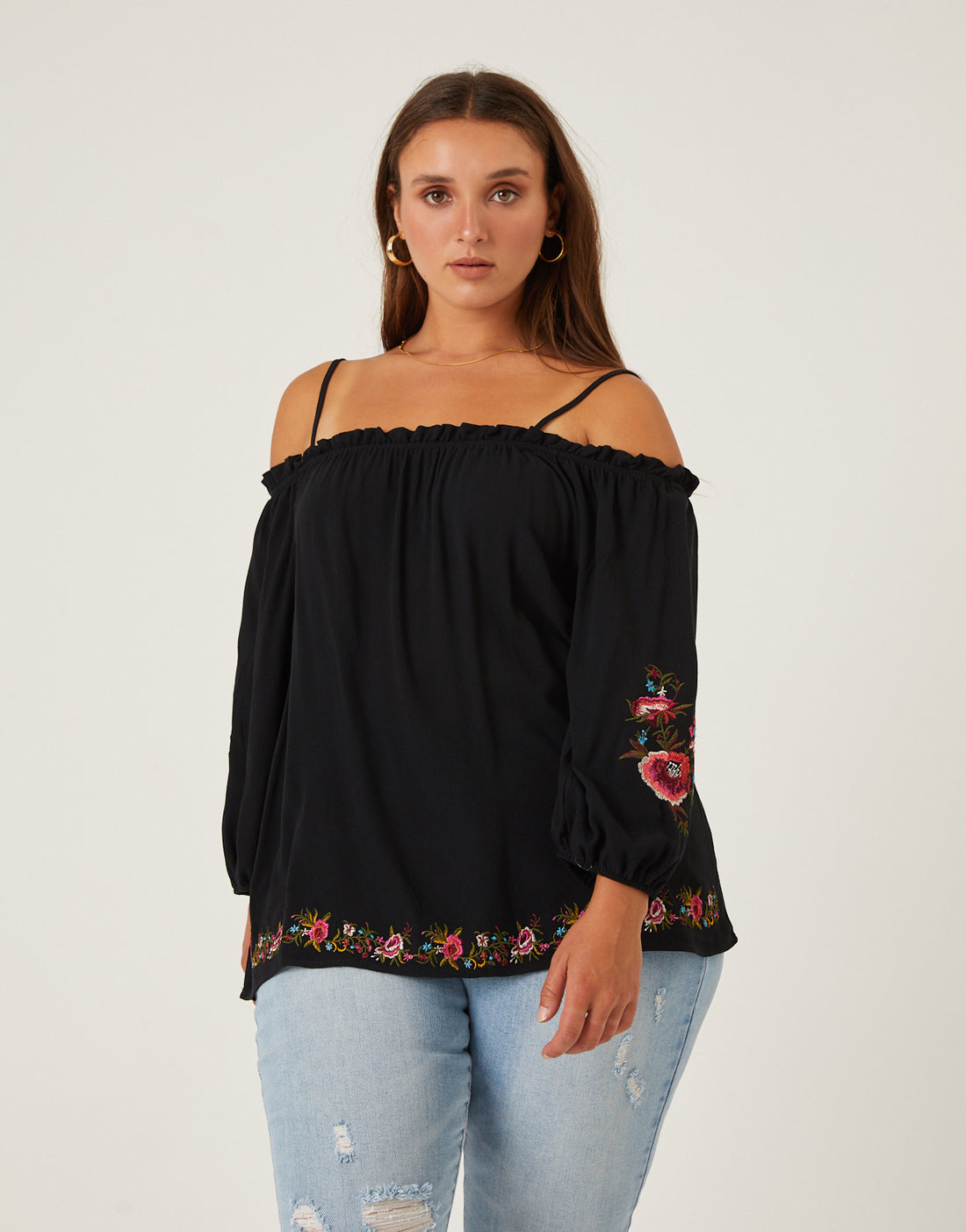 Curve Friday Afternoon Embroidered Blouse Plus Size Tops Black 1XL -2020AVE