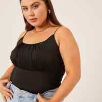 Curve Gathered Bust Tank Plus Size Tops Black 1XL -2020AVE