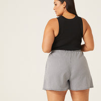 Curve Gingham Elastic Waist Shorts Plus Size Bottoms -2020AVE