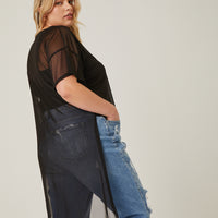Curve High Low Mesh Tee Plus Size Tops -2020AVE