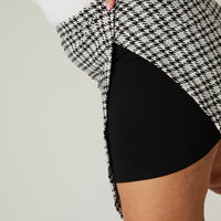 Curve Houndstooth Skirt With Slit Plus Size Bottoms -2020AVE