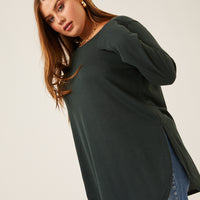 Curve Knit Flowy Long Sleeve Tee Plus Size Tops Green 1XL -2020AVE
