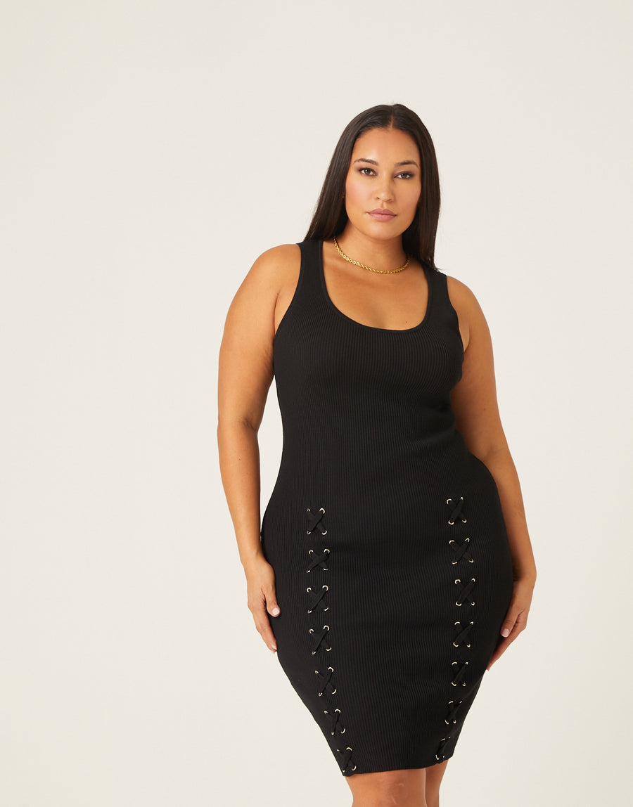 Curve Lace Up Bodycon Dress Plus Size Dresses Black 1XL -2020AVE