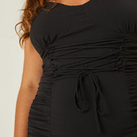 Curve Lace Up Ruched Mini Dress Plus Size Dresses -2020AVE