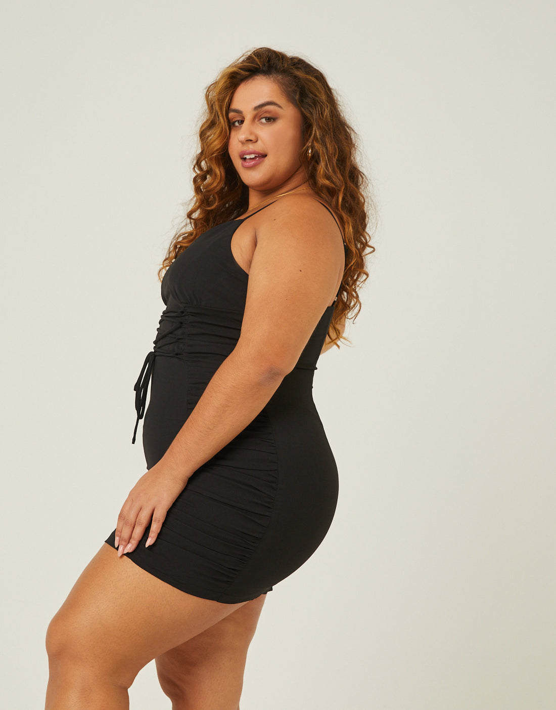 Plus Size Lace Up Ruched Mini Dress 2020AVE Plus Size Lace Up Ruched Mini Dress 2020AVE