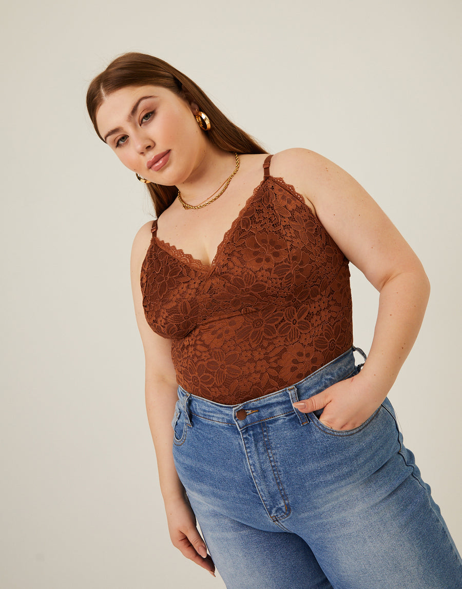 Curve Lacey Cami Tank Plus Size Tops Brown 1XL -2020AVE