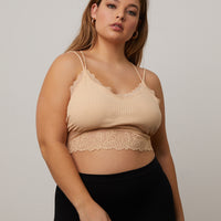 Curve Lacy Padded Bralette Plus Size Intimates Nude Plus Size One Size -2020AVE