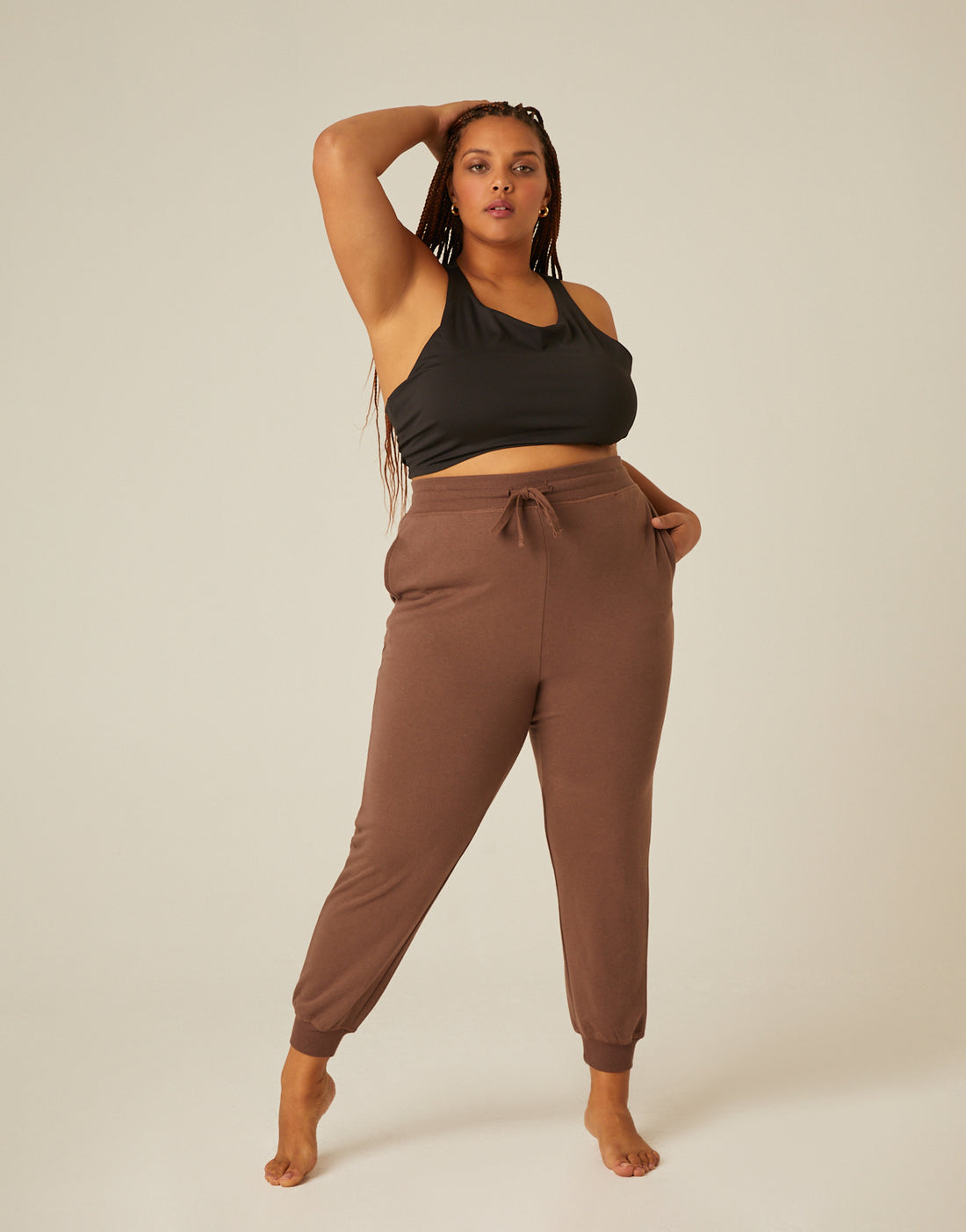Curve Lightweight Stretch Knit Joggers Plus Size Bottoms Brown 1XL -2020AVE