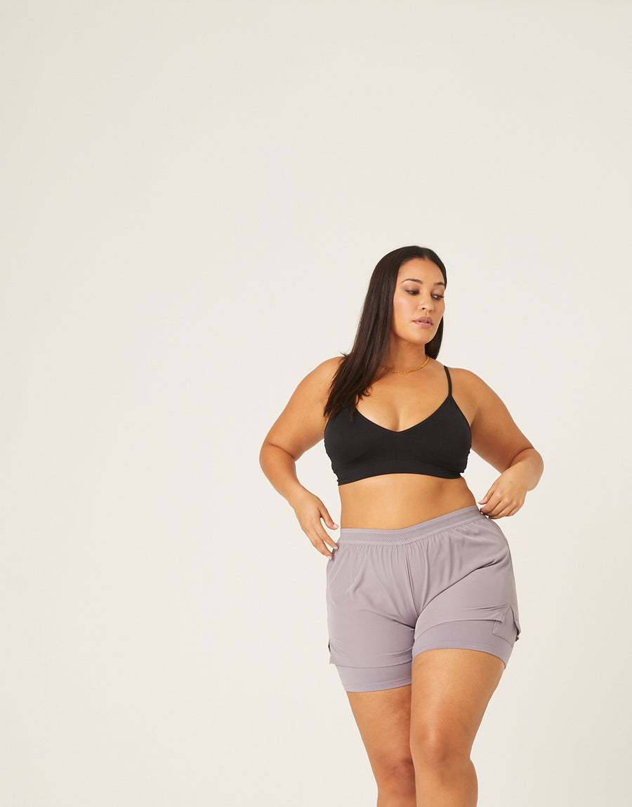 Curve Lined Athletic Shorts Plus Size Bottoms Purple 1XL -2020AVE