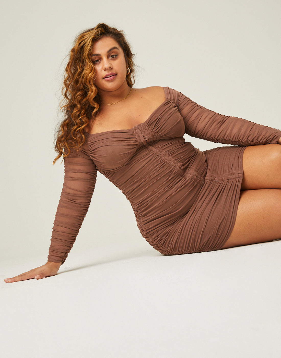 Plus Size Long Sleeve Mesh Ruched Dress 2020AVE Plus Size Long Sleeve Mesh Ruched Dress 2020AVE